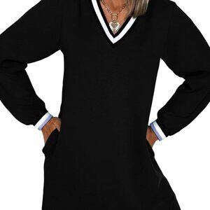 Women's Fall V Neck Long Sleeve Casual T Shirt Dress with Pockets